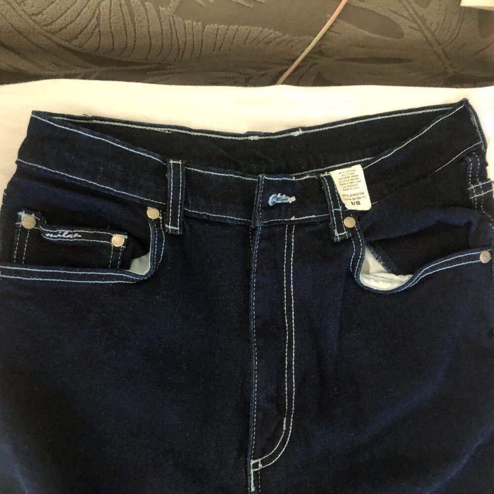 Milan italy couture skinny black denim jeans red stitiching embroidered 9/10
